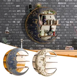 Decorative Objects Figurines Crystal Essential Oil Nursery Wooden Moon Shelf Living Room Rustic Display Rack Wall Hanging Storage Decor for Bedroom 230812