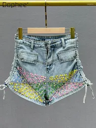 Jeans da donna Streetwear Shorted Short for Women 2023 Summer Woman Stretch High Waist Slimt Fit Pantaloni a gamba a larga diamante