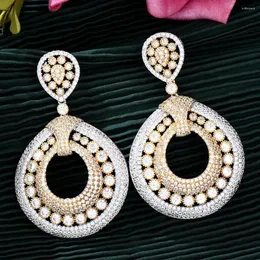 Dangle Earrings GODKI 76MM Big Bicolor Flower For Women Wedding Party Dubai Bridal Jewelry Boucle D'oreille Femme Gift