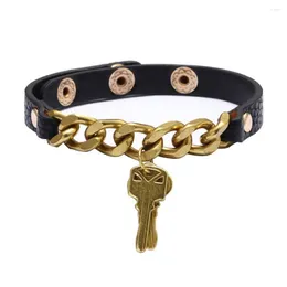 Link Bracelets 2023 Classic Design Vintage Key Bracelet PU Leather Gold Color Chain Wish Bangle Sister Love Friendship Jewelry Gifts