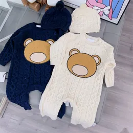 Infant Babies girls boys Winter Knit Bear Rompers Fashion Warm Sweater One piece baby jumpsuits fashion designer crochet hat romper climbing children clothes