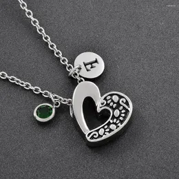 Pendant Necklaces DIY Hollow Out Heart Pet Cremation Jewlery With Birthstone Memorial Jewelry Ash Keepsake Charms Stainless Steel