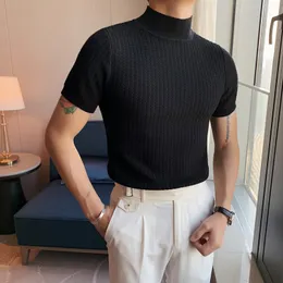 Men's Sweaters Autumn Short Sleeve Knitted Sweater Men Tops Clothing 2023 All Match Slim Fit Stretch Turtleneck Casual Pull Homme Pullovers 230812
