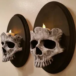 Dekorativa föremål Figurer Halloween Skull Head Candle Holder Scary Skeleton Head Wall Mounted Candle Sconce Home Bar Restaurang Dekorativ ljusstake 230812