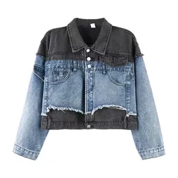 2023 NY RETRO STREET SHORT SPLICING Denim Jacket Kvinnlig vår och höstkoreansk version av lös mångsidig jacktopp