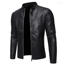 Giacche da uomo Spring and Autumn Leather Jackets: uomini in piedi sul colletto: cappotto motociclistico alla moda Ultrathin