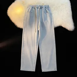 Męskie dżinsy modne streetwearowe polar ciepła szeroka noga moda allmatch luźne swobodne spodnie w lupgy plus aksamitne gęste dżins 230812