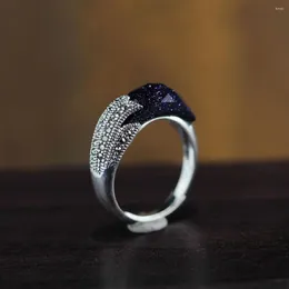 Cluster Rings S925 Jewelry Ring 925 Sterling Silver Blue Stone Gemstone Phoenix Tail Design For Women Opening Wedding Gift RR99