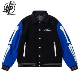 Giacche da uomo Lettera marca di moda Scheletro ricamo varsity giacca da uomo Streetwear War Wool Blend Women Baseball Giacca da baseball Outfit Windbreaker 230812