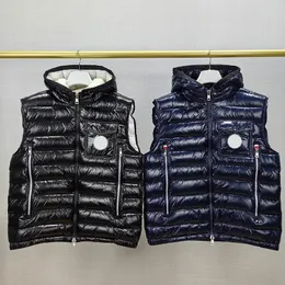 Luxus-Designer-Herrenwesten, Damen-gesticktes Abzeichen auf der Brust, Vordertasche, helles Gesicht, dünne Daunenweste mit Kapuze, Tank-Top, Paar, verdickte warme Herren-Gilet-Winterjacke