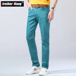 Mens Jeans Autumn Bright Stretch Fit Trendy Denim Straightleg Trousers Male Red Lake Blue Yellow 230812
