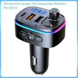T65 Caricatore di auto veloci FM trasmettitore Wireless 5.0 Bluetooth Maniflefree Mp3 Player PD Tipo C QC3.0 LED LED USB