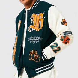 プラスメンズボンバー野球カスタムパッチ刺繍レターマンの男性用のバーシティジャケット