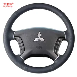 Yuji-Hong Artificial Leather Car Steering Wheel Covers Case for Mitsubishi Pajero Hand-stitched Cover Black252i