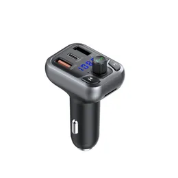 T68 Fast Car Charger FM Sändare Wireless 5.0 Bluetooth Hands Free Mp3 Player PD Type C QC3.0 USB LED Light