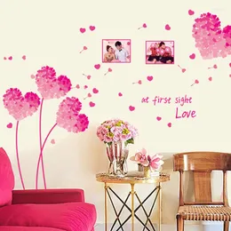 壁のステッカー5色ラブグラスリーフピンクピンクブルーパープルレッドハートポーポーポーフレームベッドルームリビングルーム装飾デカール