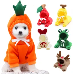 Köpek giyim köpek hoodies kıyafetleri küçük köpekler için sıcak polar evcil hayvan kıyafetleri sevimli meyve yavru kedi kostüm ceket chihuahua bulldog köpek aksesuarları 230814