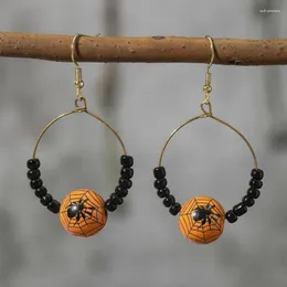 Kolczyki Dangle Cute Halloween dynia pająka drewniana koralika dla kobiet ręcznie robione śmieszne gotyckie biżuterię hurtową