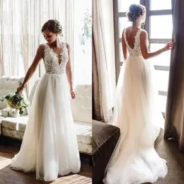 Plus Size 2024 Elegant A Line Beach Dresses v Neck Lace Hicsique Summer Boho Bride Dress Low Back Tulle Wedding Deters 328 328