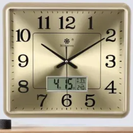 Zegary ścienne za drugiej stronie kwadratowego zegara wiszące nowoczesne baterie obsługiwane w łóżku salon zegarki kalendarz cichy szklany horloge murale home dekoracje domowe