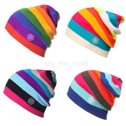 Beanie/Kafatası Kapakları Kadın Erkek Kış Örme Kar Kayak Beanie Hat Gökkuşağı Çizgili Bol Slouchy Cap