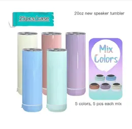 US STOCK Macaron 20oz sublimation speaker tumblers rechargeable wireless bluetooth tumbler waterproof stainless steel vaccum insulated mug NEW