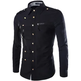 Men s casual skjortor 2023 Spring Autumn Men Long Sleeve Cargo Shirt Slim fit Fashion Epaulet Double Pocket Mens Dress 230814
