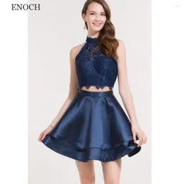 Party Dresses Enoch High Neck 2 Pieces Homecoming Mini Sleeveless Lace Applicants Backless Vestidos de Fiesta för kvinnor