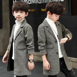 Куртки 516t мальчики подростки модная весенняя осенняя пальто сплошное длинное воротнич
