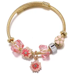 Charmarmband söta tusensköna rostfritt stål armband för kvinnor guld färg trendiga smycken y2k armband armband 230814