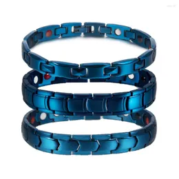 Link Armbänder Blau Magnet für Männer Frauen Luxus Edelstahlarmband Männliche Kettenergie -Energie Armband Vorteile