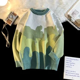 Мужские свитера, мужские контрастные вязаные свитера с круглым вырезом, осенние модные свитера Harajuku, пуловеры в стиле ретро Y2K, одежда blusa de frio masculino 230814