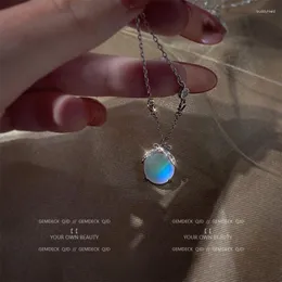 Chains Ladies Necklace Moon Fluorescence Novelty Retro Gentle Romantic Girl Sapphire Moonstone 2023 All-Match Economy