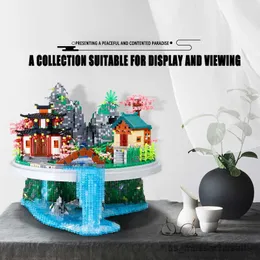 Blöcke World Architektur Pfirsich Garden Temple Village Bridge Wasserfall Baustein 3D Diamond Mini Ziegelspielzeug für Geschenke R230814