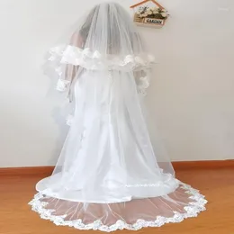 VEILOS BRIDALS POS REAL POS de duas camadas elegantes Casamento de renda Véu de 2 metros de comprimento com acessórios para pente mm