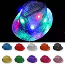 LED -Jazzhüte blinken Licht up LED Fedora Trilby -Pailletten Caps Food Dress Dance Party Hüte Unisex Hip Hop Lampe Hut Neu