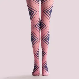 Kobiet Socks VP Unikalne pończochy geometryczne kwadratowe różowe niebieskie rajstopy Wysokiej jakości jedwab 1 rzędu 1pc