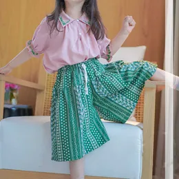 Clothing Sets Spring Summer New Girls Clothing Sets Country Style Girls Cute Embroidered Blouse+Wide Leg Pants Ropa Conjuntos Para