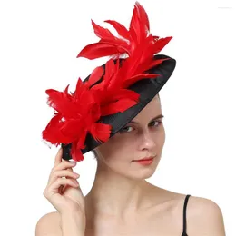 Kopfbedeckungen Luxus rote Faszinatoren Hut Feder Federblume Event Millinery Hair Accessoires Cocktail Derby Hochzeitsferien Chapeau Caps Kopfbedeckung