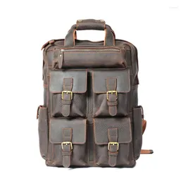 Backpack AETOO Large Capacity First Layer Cowhide Men Retro Multi-functional Leather Crazy Horse Travel Bag