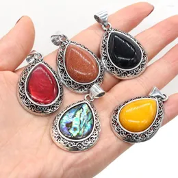 Pendant Necklaces Fashion Drop Shape Natural Stone Crystal Aventurine Jades Abalone Shell Charms DIY For Necklace Jewelry Making 24x40mm