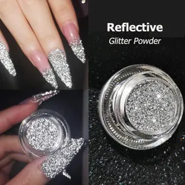 Polvere riflettente glitter per unghie per arte argentata olografica Shinning Diamonds Pigment 230814