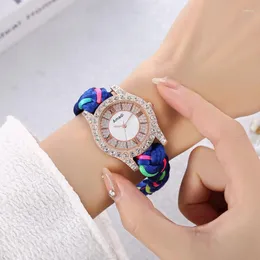 Wristwatches 2023 Brand DIY Handwoven Bracelet Watch Women's Casual Versatile Macaron Colorful Roman Student Rhinestone Quartz Wristwatch