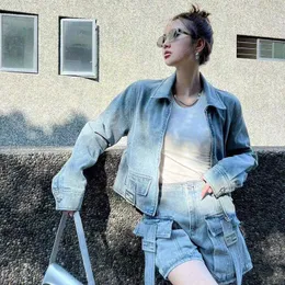 Denim Women Jacket Pants Zipper Denim Coat High Maisted Loose Pants Denim Trousers Fashion Set