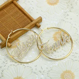 Hoop Huggie 40mm100mm Crystal Name Earrings Nameplate Custom Earring for women Wedding Dubai Trendy boucle doreille femme 230814