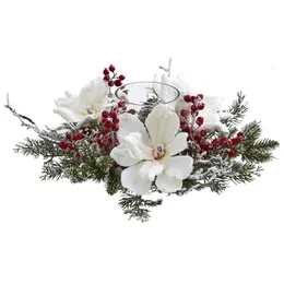 Decorative Flowers Wreaths White Magnolia Berry Artificial Flower Candelabrum 230812