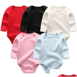 Rompers Baby Girl Boys Romper 5st/Lots Born SleepSuit Spädbarnskläder Långärmad solid färg Jumpsuits unisex custome 201127 Drop D DHFP0