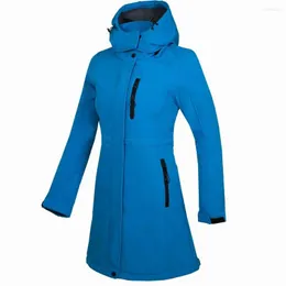 Damenjacken Frauen Windbrecher wasserdichtes Softshell Fleece X-Long Jacket 1801