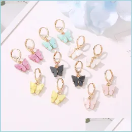 Charm Chic Fashion Butterfly Small Gold Hoop أقراط للنساء Colorf Acrylic Boho de Mujer Elings Hoops Ear Rings Jewelry 493 Q2 DR DHRL0