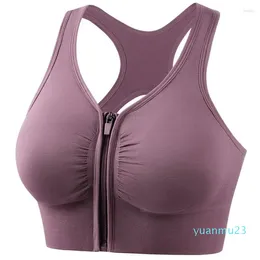 ヨガの衣装Veqking Front Zipper Women Sports Bra Plus Size Push Up Choldproof Running Breatable Fitness Workout Top